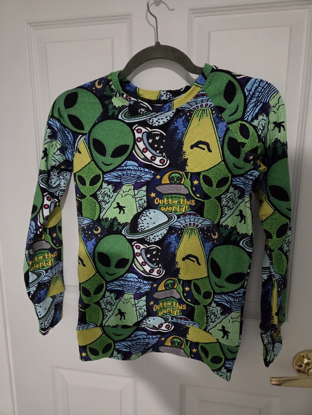Kids Green Alien Print Long Sleeve Tee
